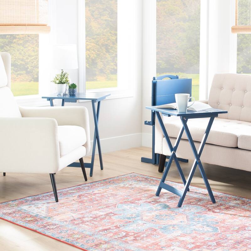 4-Piece Folding Planked Top Tray Table Set - 26.5" - Blue
