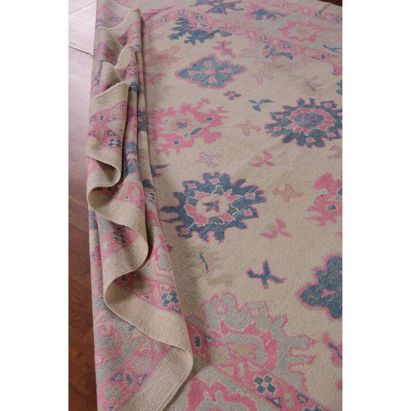 Hand Knotted Oriental 100% Wool Carpet Transitional All-Over Beige & Ivories Oushak Area Rug - 10' 6'' X 8' 4''