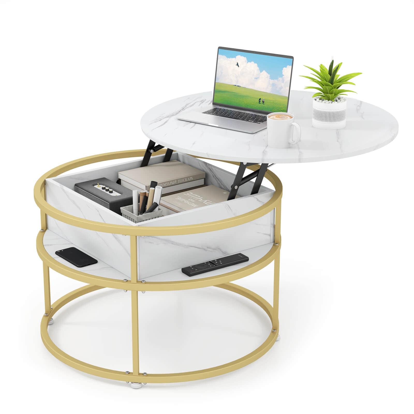 Costway 31.5” Lift Top Coffee Table with Hidden Compartment & Side - See Details