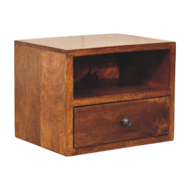 Artisan Furniture Solid Wood Solis 1-Drawer Chestnut Wall Mounted Nightstand, Brown