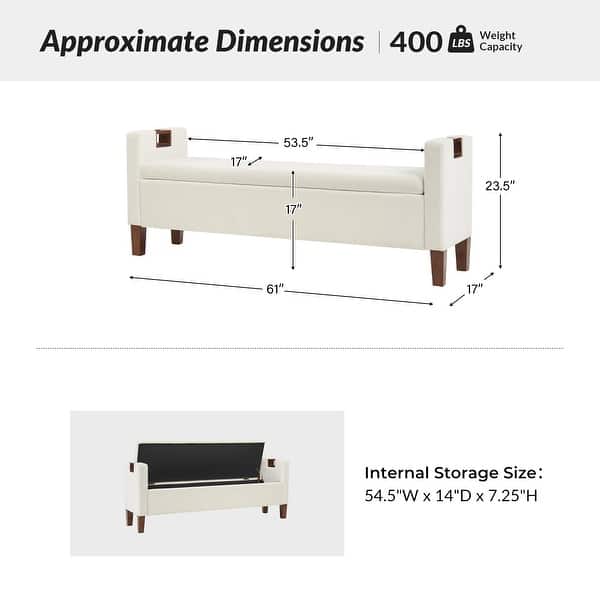 dimension image slide 0 of 3, Clara Modern 61"W Storage Bench with Solid Wood Legs by HULALA HOME