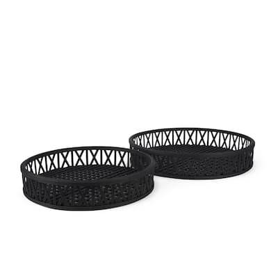 Thea Matte Black Wicker Trays (Set of 2) - 20.5L x 20.5W x 3.9H