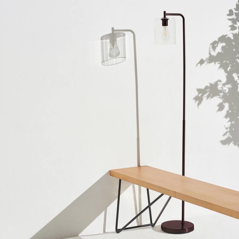 Brightech Elizabeth 66 in. Oil Brushed Bronze Industrial LED Super Bright Floor Lamp with Glass Cylinder Shade