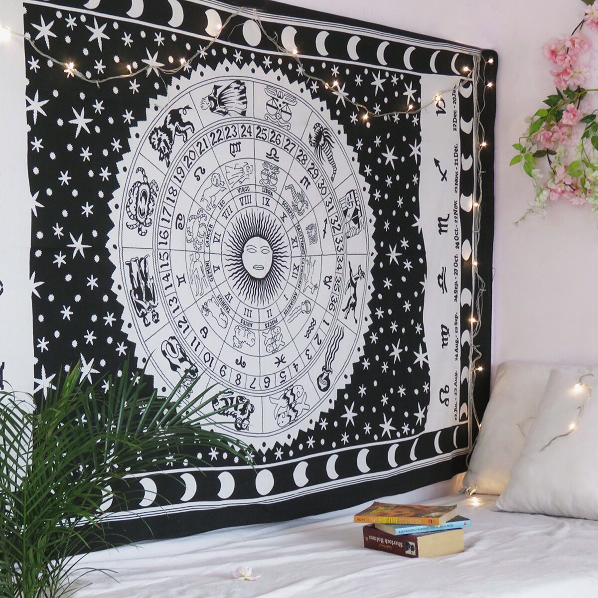 Zodiac Sunsign Poster Tapestry Small Home Decor Beautiful Textile White Indian 
