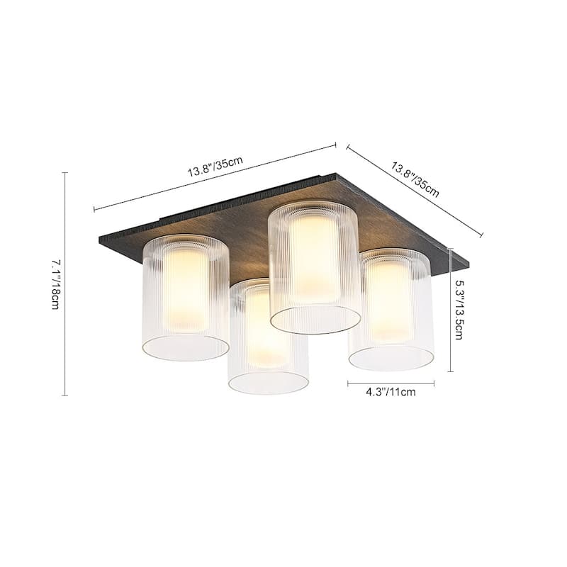 Minimalist 4-Light Dual-layered glass Square Dimmable LED Flush Mount - 13.8in