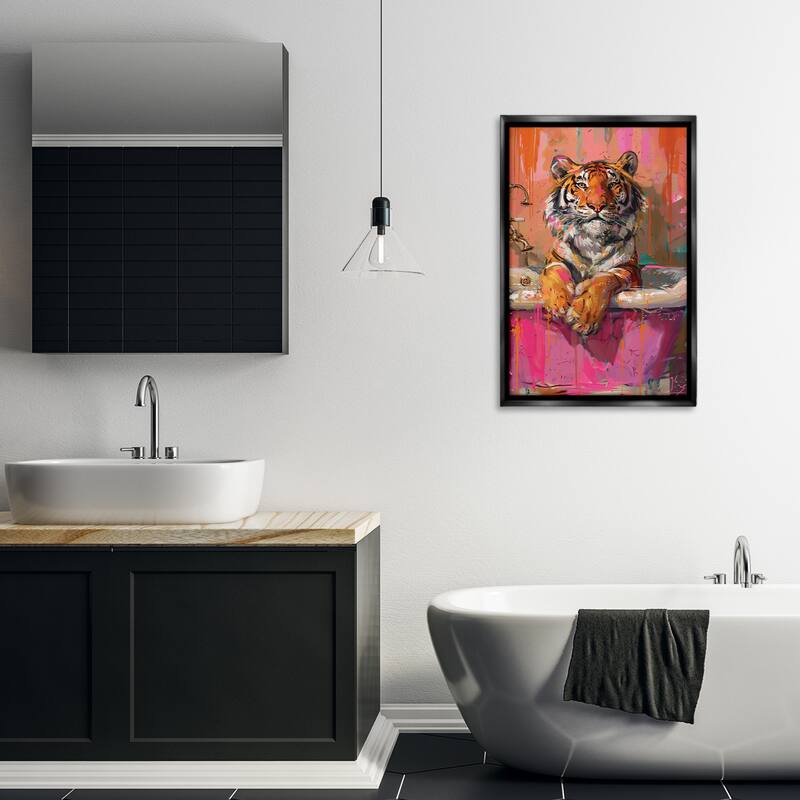 Stupell Fresh Abstraction Tiger in Bathtub Framed Floater Canvas Wall Art Design By LSR Design Studio