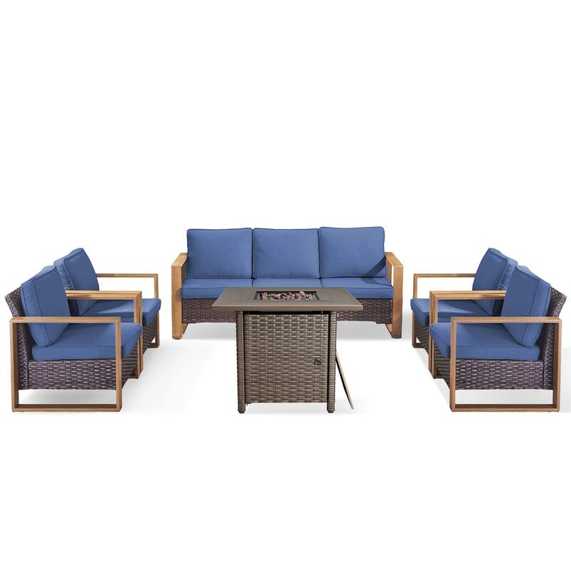 Pocassy 4/6/8PCS Sofa Swivel Chair with Fire Pit Table Set