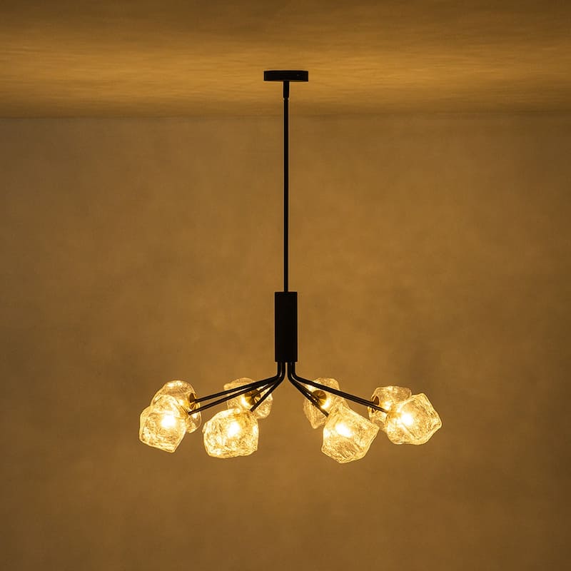 Black and Gold Clear Rock Glass Sputnik Chandelier