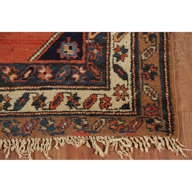 Orange Geometric Bakhtiari Vintage Persian Wool Carpet - 3'0" x 12'1"