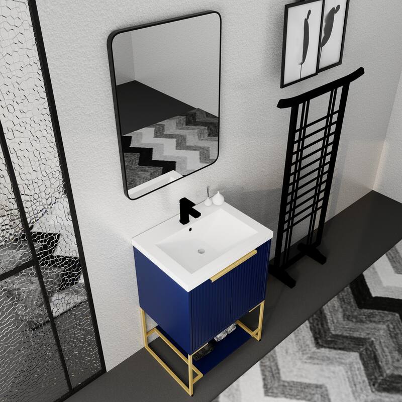 24 inch Plywood Freestanding Bathroom Vanity Set with Integrated Resin Sink