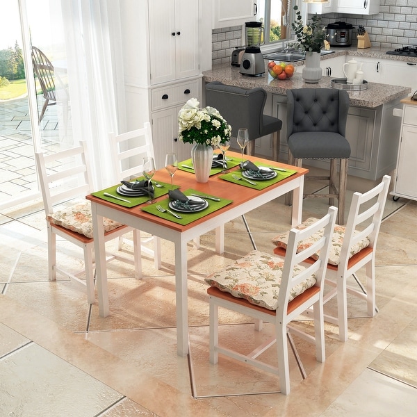 Five Piece Solid Pine Wood Table and High Back Chair Dining Set. Opens flyout.