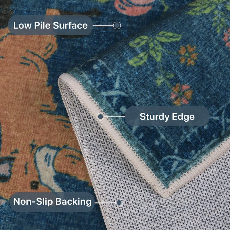 Mcow Woodland Friends Animal Print Low-Pile Machine-Washable Area Rug