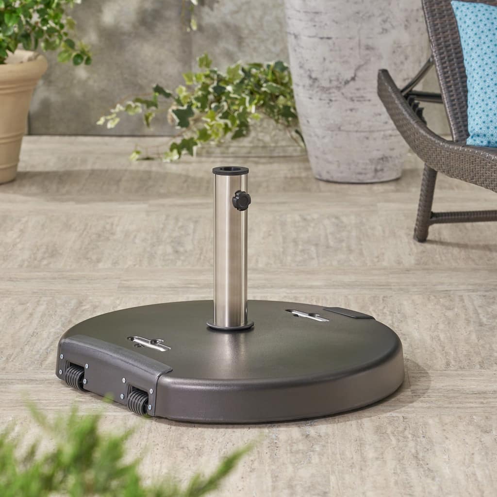 Heavy-Duty Round Outdoor Umbrella Base with Stainless Steel Collar