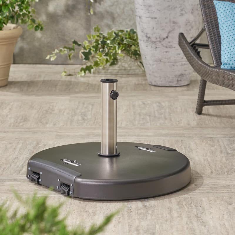 Heavy-Duty Round Outdoor Umbrella Base with Stainless Steel Collar - Black