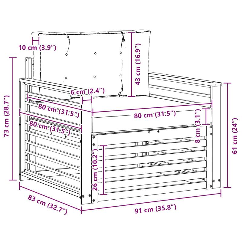 vidaXL Outdoor Sofa Set Solid Acacia Wood and Polyester Natural - 31.10 x 32.68 x 28.74 in