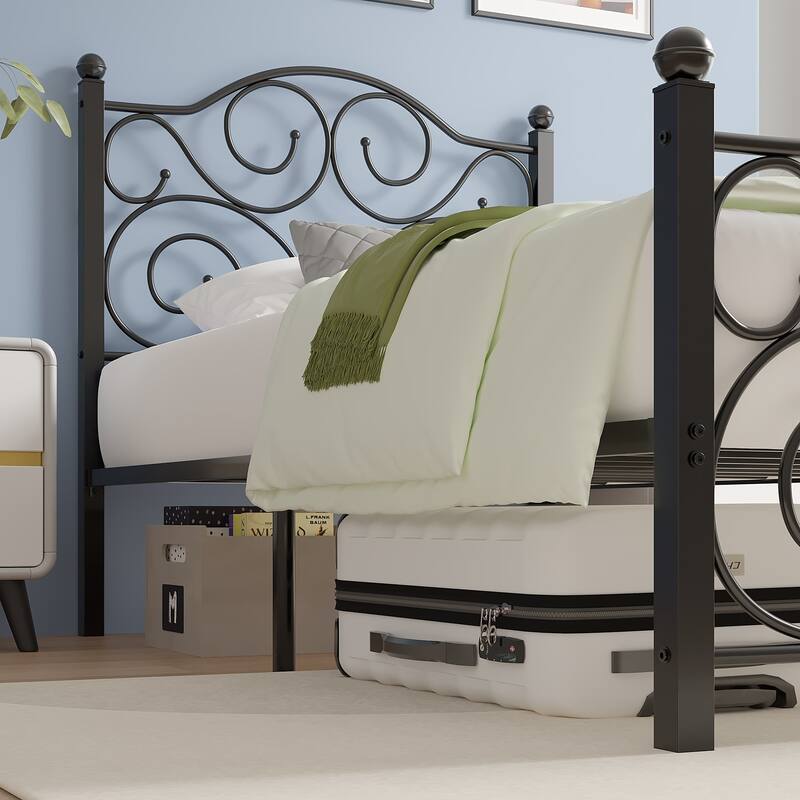Victorian Style Metal Bed Frames with Headboard,No Box Spring Needed