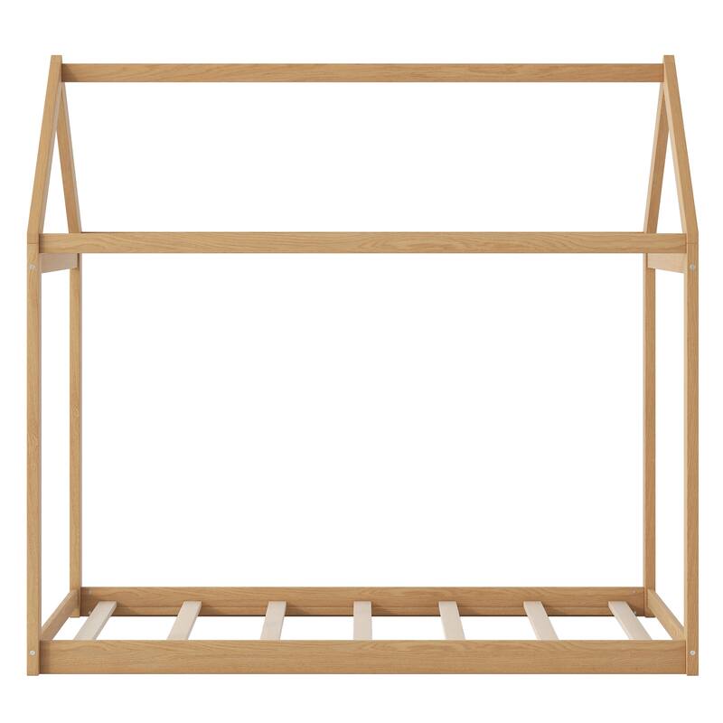 Twin Size Pine Wood Panel Bed with 400lb Capacity and Natural Wood Finish