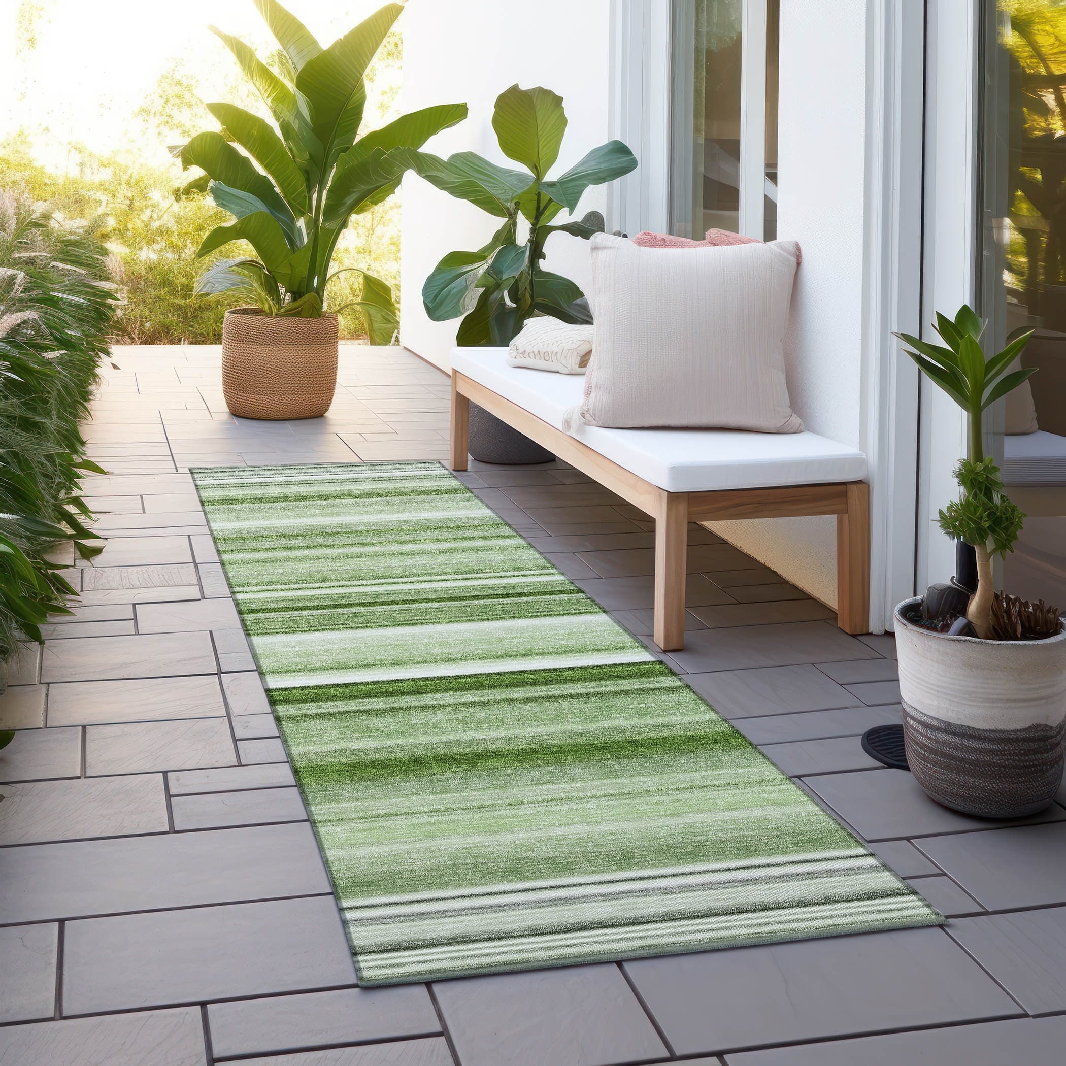 Machine Washable Indoor/ Outdoor Chantille Multi Stripe Rug