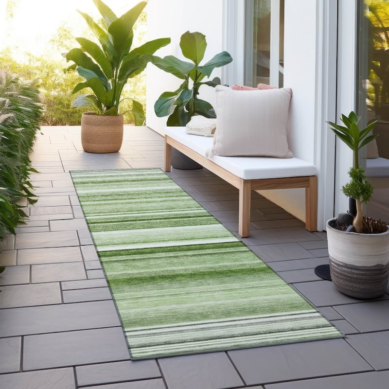 Machine Washable Indoor/ Outdoor Chantille Multi Stripe Rug - Aloe - 2'3" x 7'6"