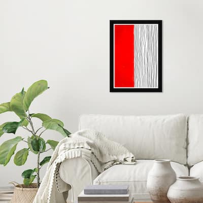 Wynwood Studio 'Red Lines' Abstract Wall Art Framed Print Shapes - Red, White