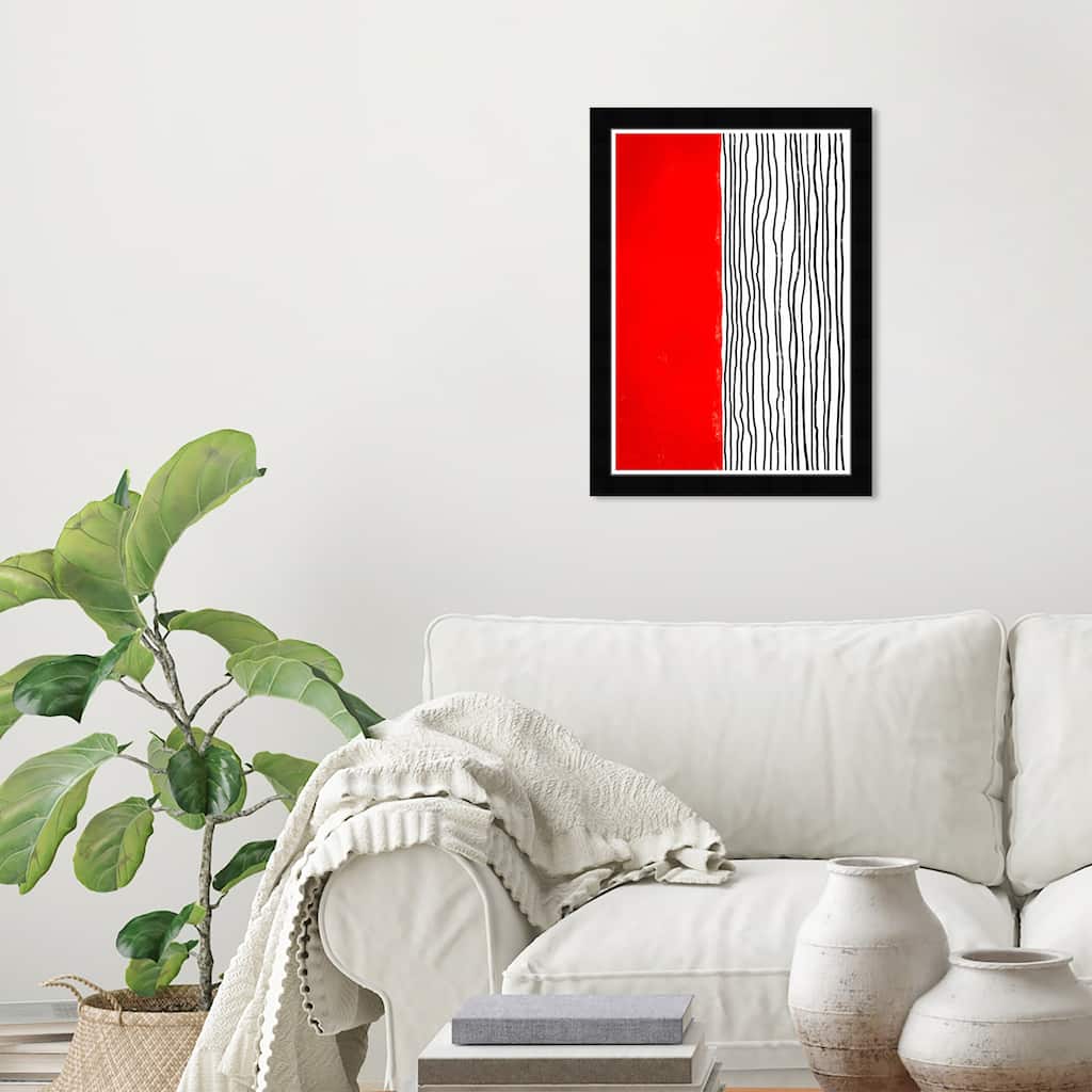 Wynwood Studio 'Red Lines' Abstract Wall Art Framed Print Shapes - Red, White