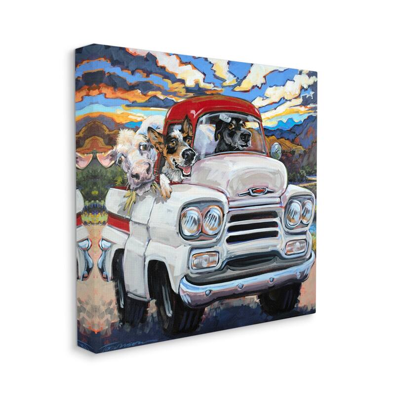 Stupell Cattle Dogs Driving Rustic Truck Southwestern Farm Cow Canvas Wall Art - Multi-Color