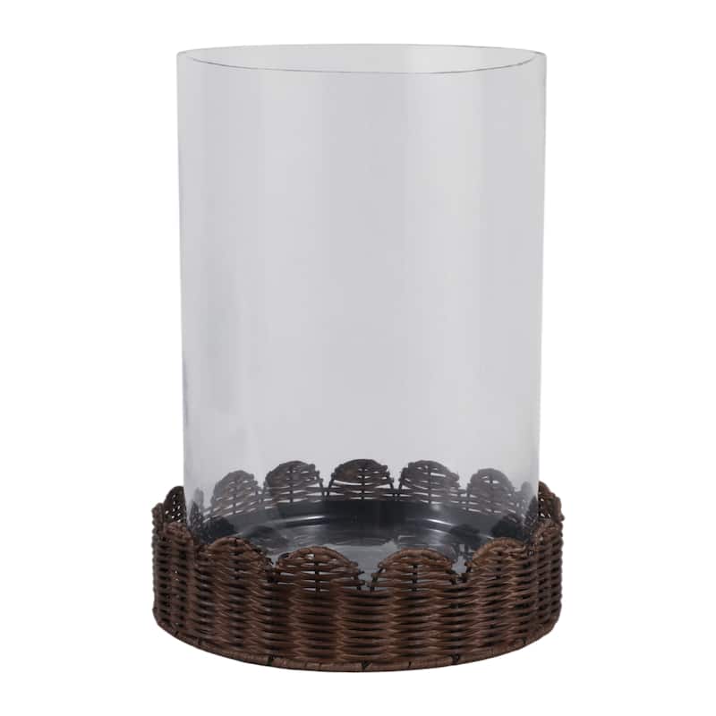 Candle Holder - Brown Glass Hurricane on Scallop Base