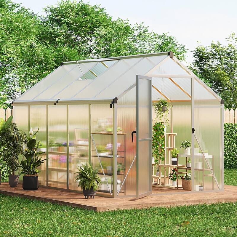 6x10 Ft. Easy To Assemble Walk-In Aluminum Greenhouse In Silver. (Upgraded Handle Version) - 6 x 10FT - 6 x 10FT