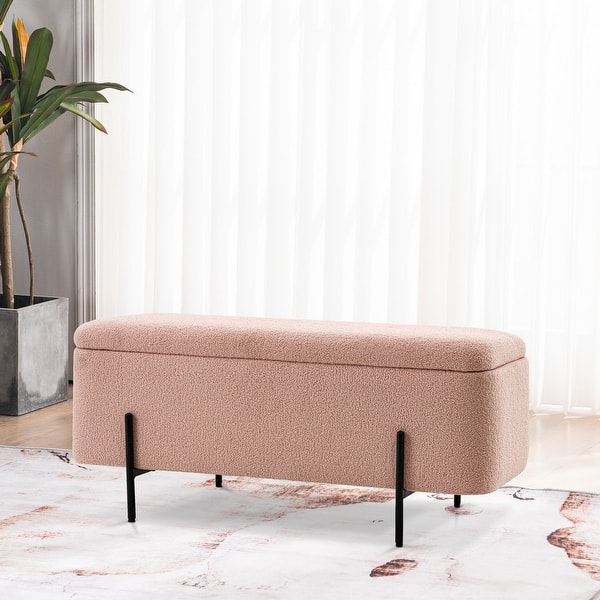 slide 2 of 33, MCombo Storage Ottoman Bench, Teddy Fabric Upholstered Footstool with Storage Space - 15.7"D x 47.2"W x 20.5"H Pink