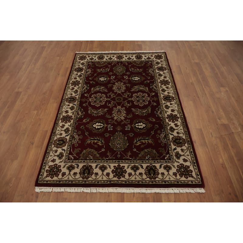 Hand Knotted Oriental 100% Wool Carpet Traditional Floral Red Agra Area Rug - 6' 1'' X 3' 10''