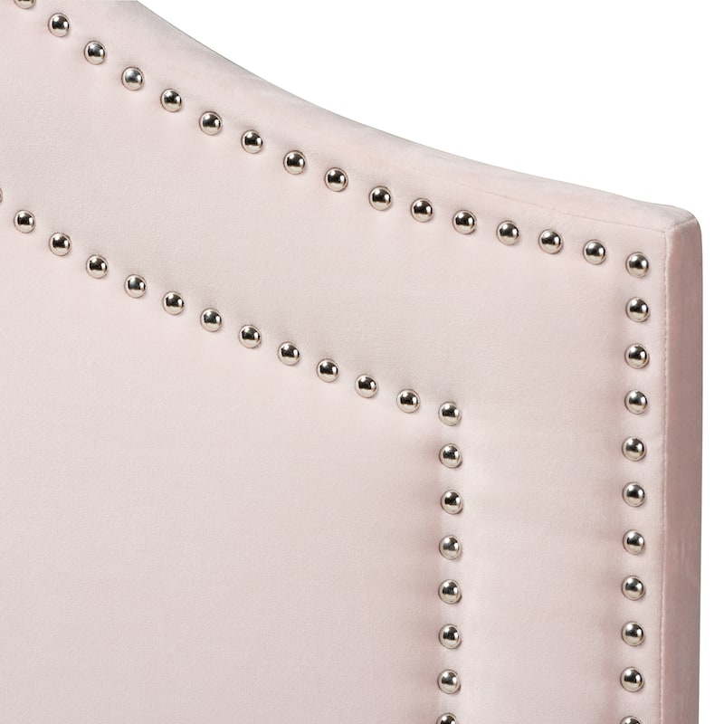 Modern Light Pink Velvet Upholstered Queen Size Headboard with Plush Tufting and Soft Glamorous Detailing