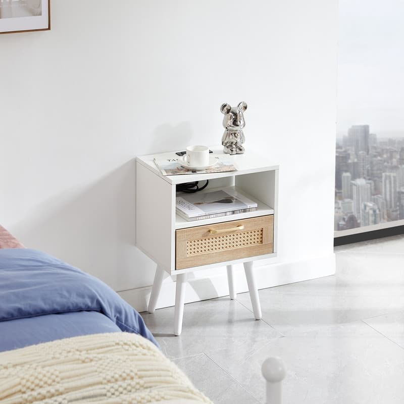 15.75" Rattan Side Table with Drawer