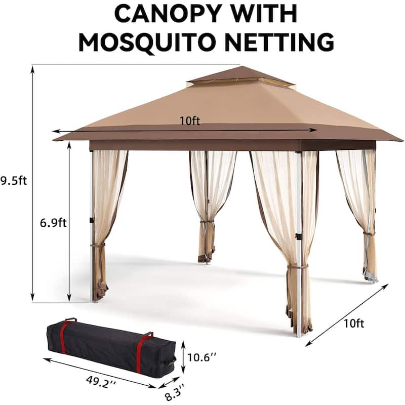 Waterproof 10X10 Ft Instant Pop-Up Gazebo, All-Weather Canopy Tent for Patio, Garden, Backyard, Party - N/A