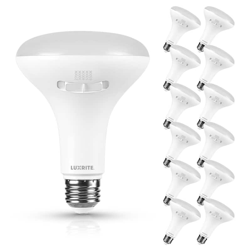 Luxrite BR30 LED Light Bulb 10W=85W 5CCT Dimmable 850LM LED Flood Light Bulb E26 Base 12-Pack - Color Selectable 2700/3000/3500/4000/5000