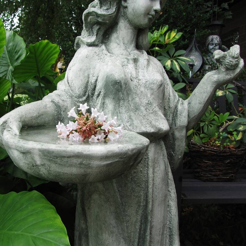 38" Standing Girl with Bird Statue