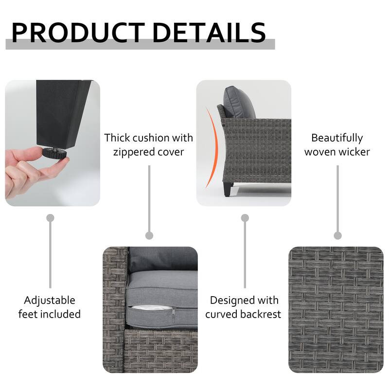 Patio 8-piece Wicker Sectional Sofa Set with Fire Pit