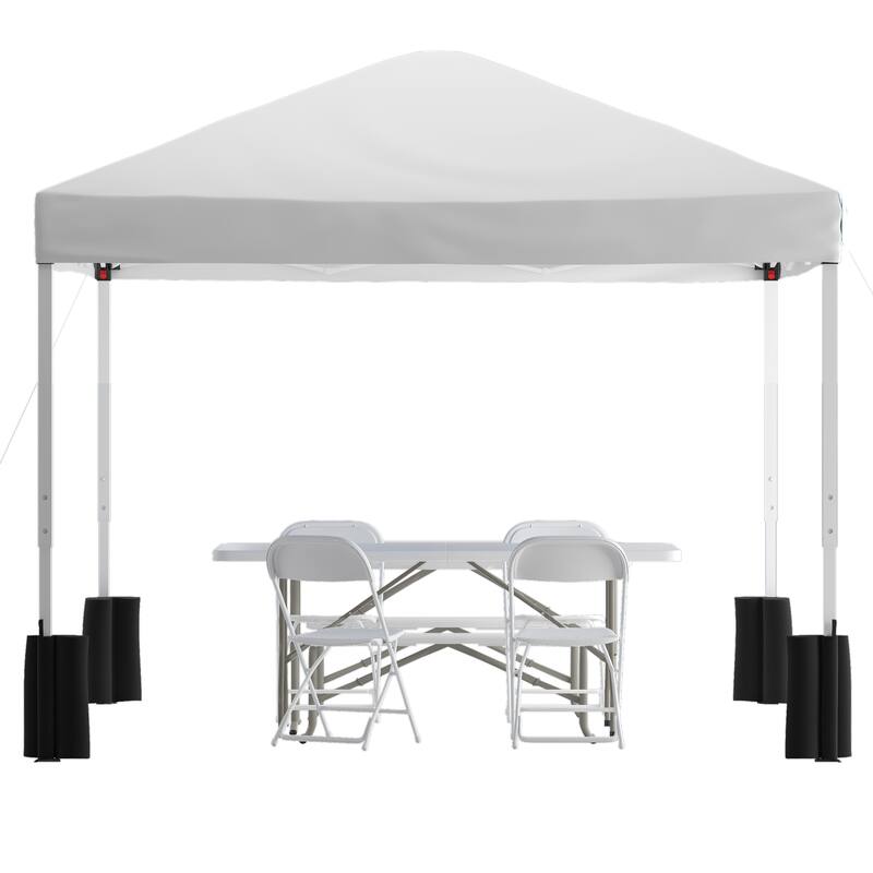 10' x 10' Pop Up Canopy, Folding Table and 4 Folding Chairs Bundle