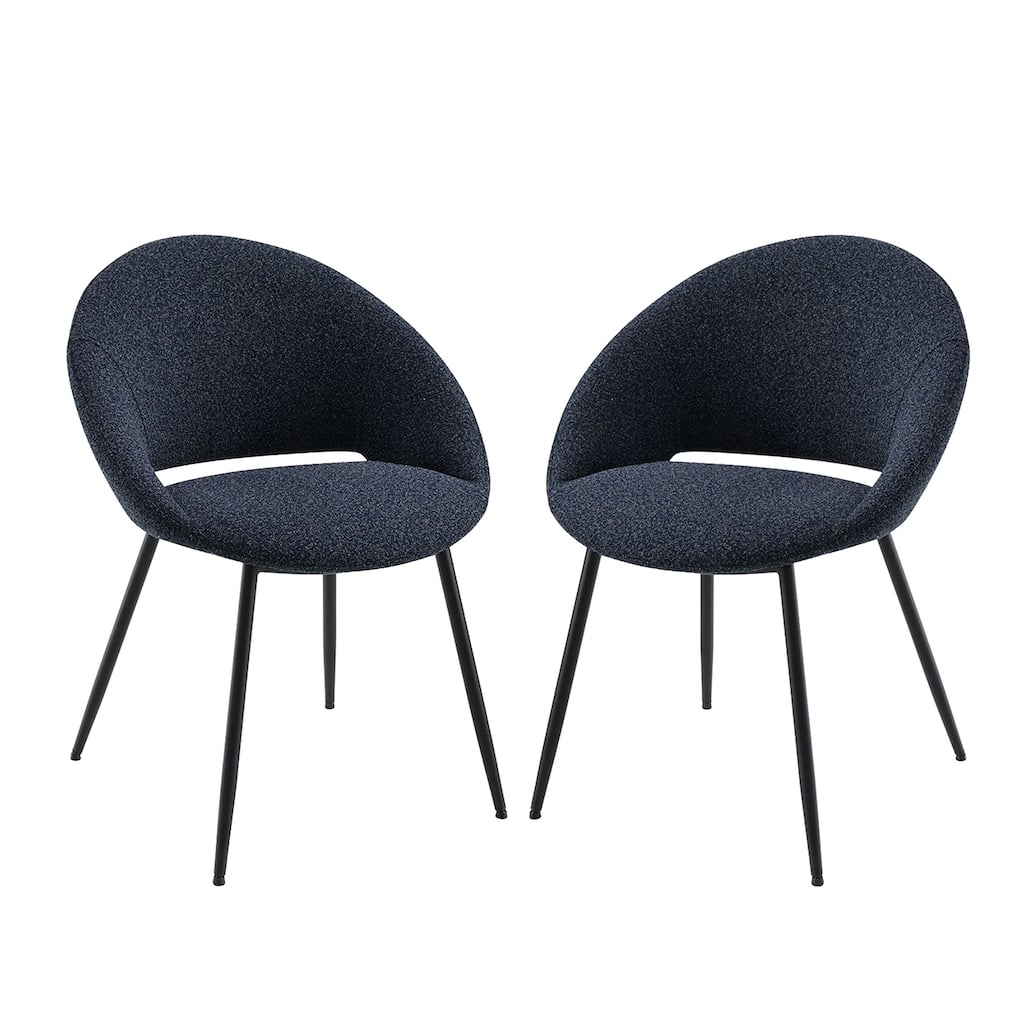 Set of 2 Boucle Upholstered Dining Side Chairs in Black