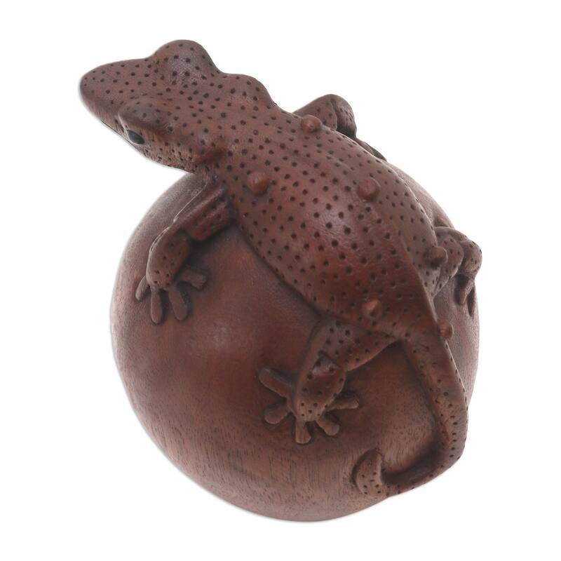 Wood Sculpture, 'Watching Gecko' (Indonesia) - 5.5" H x 3.5" W