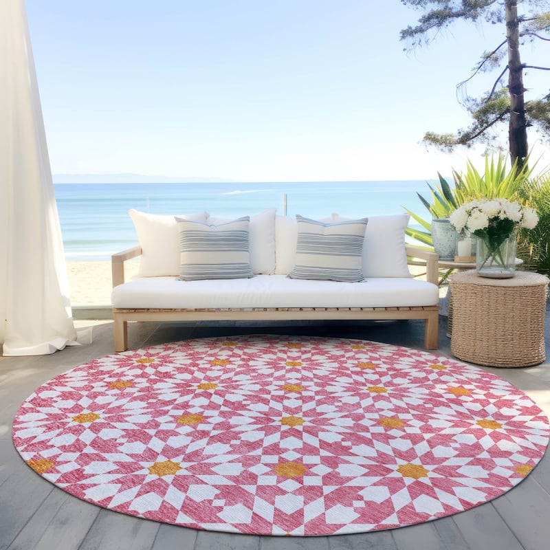 Machine Washable Indoor/ Outdoor Chantille Modern Boho Rug - Pink - 8' x 8'