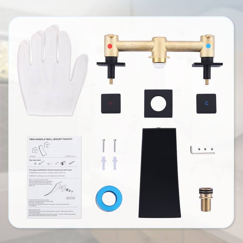 WOWOW Double Handle Wall Mounted WaterFall Bathroom Faucet