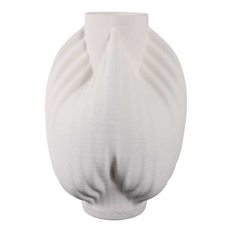 Porcelain Vase Textured Decorative Vessel with Ribbed Carved Form - 9" x 9" x 13"
