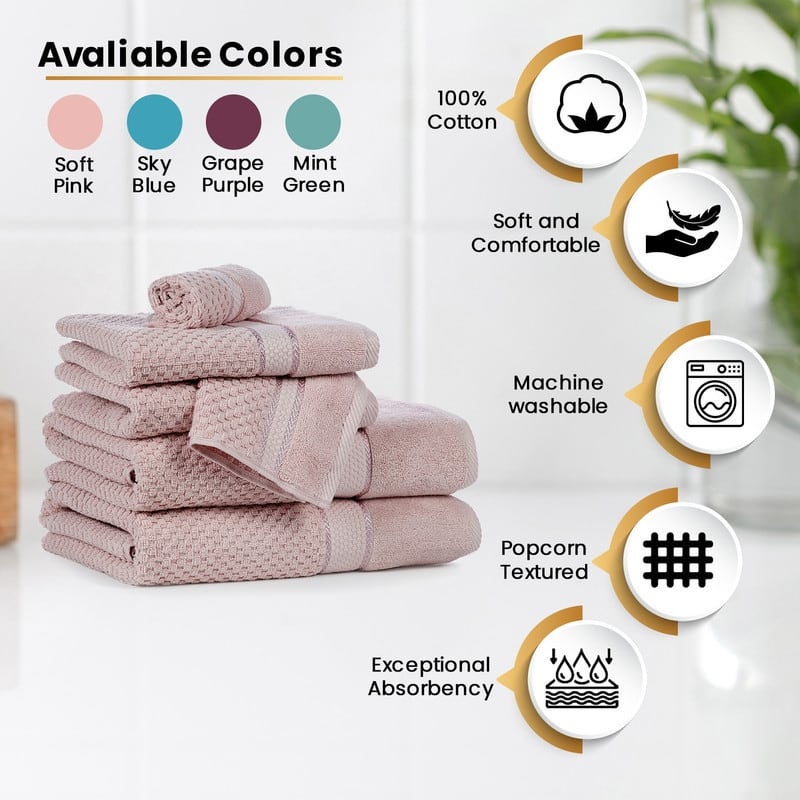 Towel Set of 18 Cotton Popcorn Textured by Ample Decor - 4 Bath/10 Washcloths/4 Hand