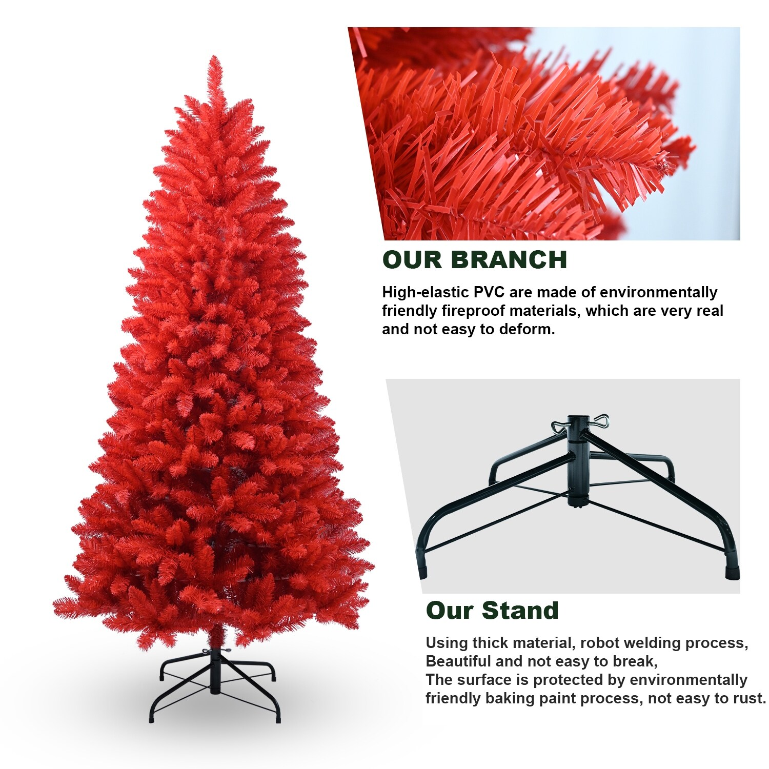 5FT Red Christmas Tree-Pure Red PVC Tree with 624 Tips