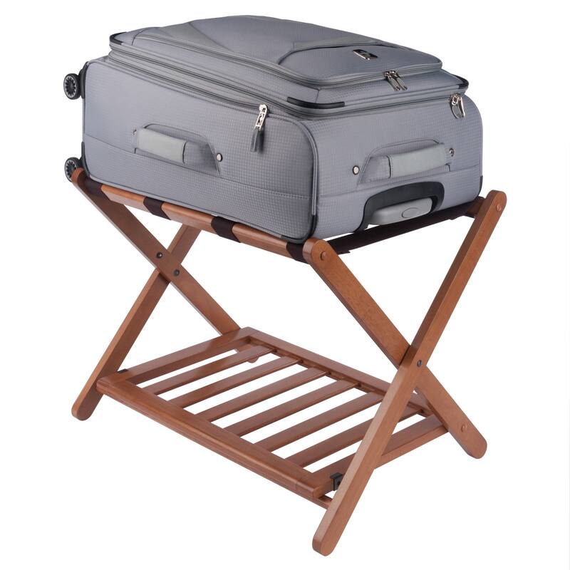 Reese Luggage Rack with Shelf Teak Finish