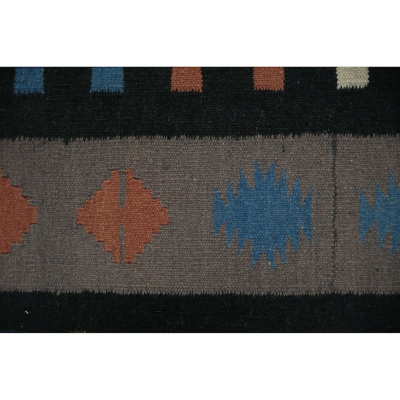 Hand Woven Oriental 100% Wool Carpet Southwestern Tribal Greys & Charcoal Kilim Area Rug - 10' 2'' X 8' 8''