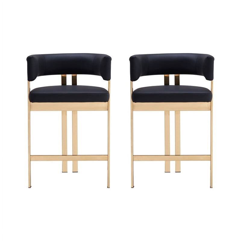 INFINITY Set Of 2 Luxurious Faux Leather Bar Stools - Bar Height - Black - Set of 2