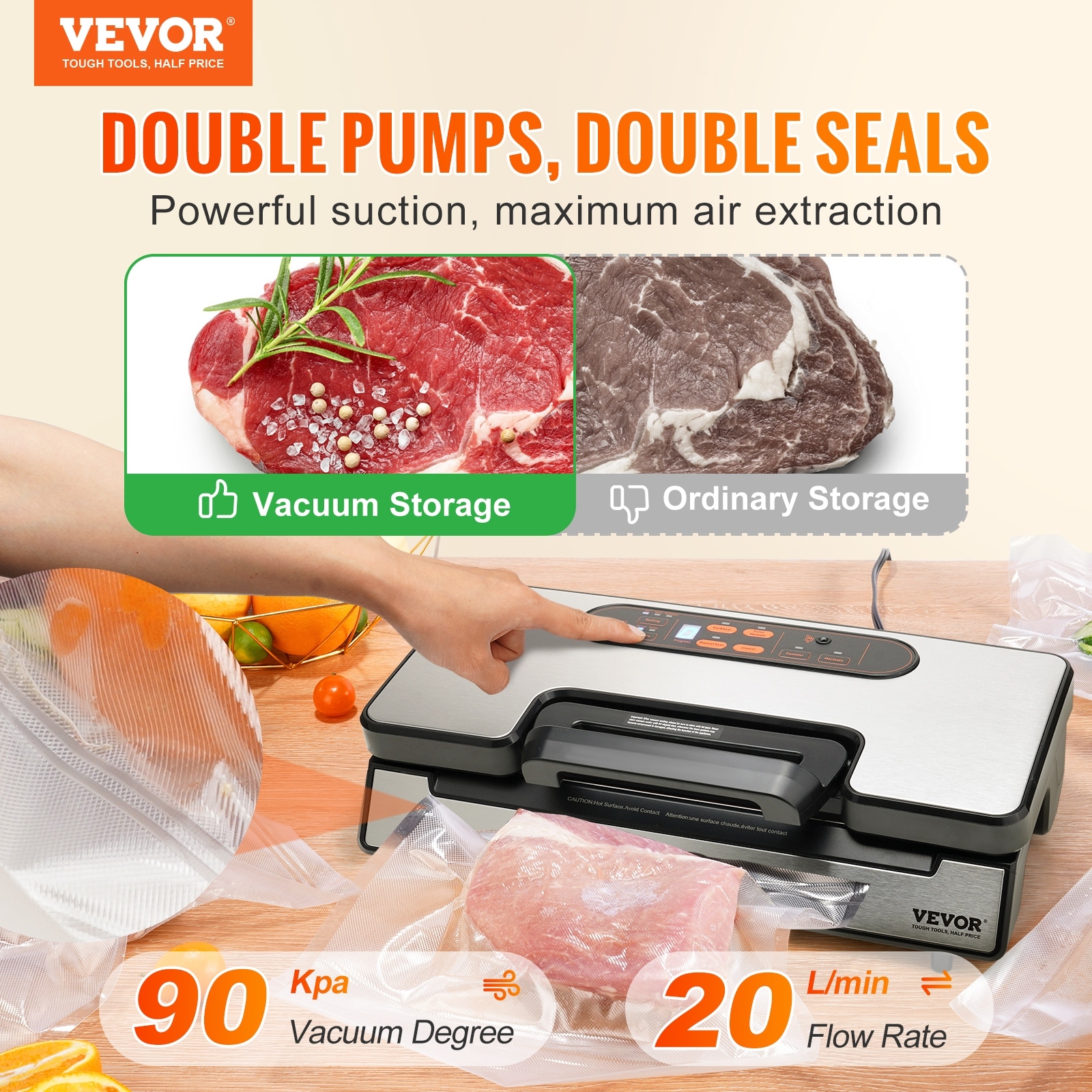 Automatic Food Vacuum Sealer Machine Built in Air Sealing System W/ Normal  & Moist & Gentle 3 Food Modes with 10Pcs Vacuum Seal Bags 
