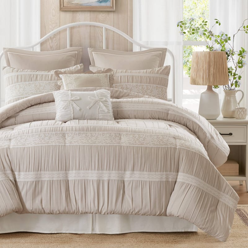 Madison Park Perryn 7 Piece Jacquard Comforter Set - Queen - Neutral