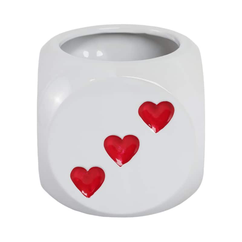 Ceramic Planter Heart Graphic Dice-Inspired Decorative Plant Holder - 6" x 6" x 6"